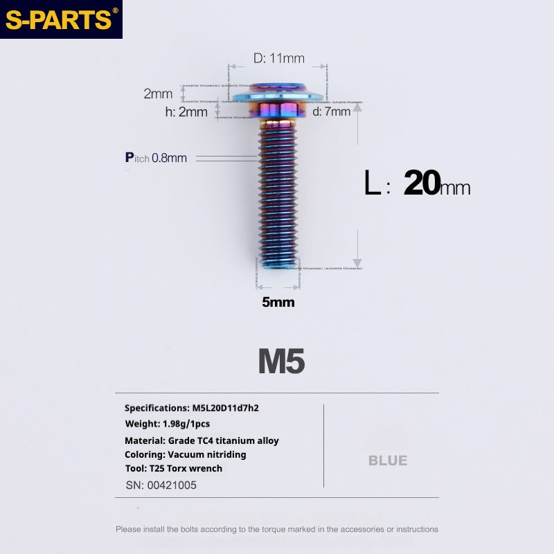 SPARTS A3 Umbrella Head Step Series M5 Blue Titanium Screws Motorcycle Auto