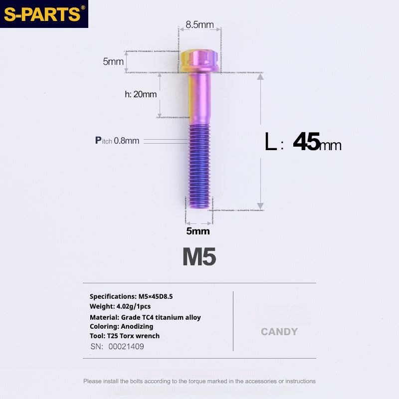 SPARTS Candy Color A3 Series M5 L06-95mm Titanium Screws Motorcycle Auto