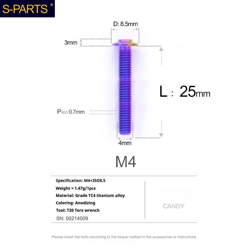 SPARTS A3 Umbrella Head Series M4 L06-35mm D8.5 Titanium Screws Motorcycle Car