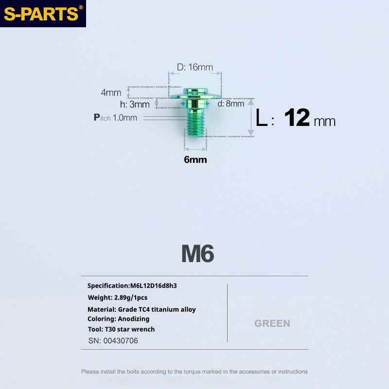 SPARTS A3 Umbrella Head Step Series M6 Green Titanium Screws Motorcycle Auto