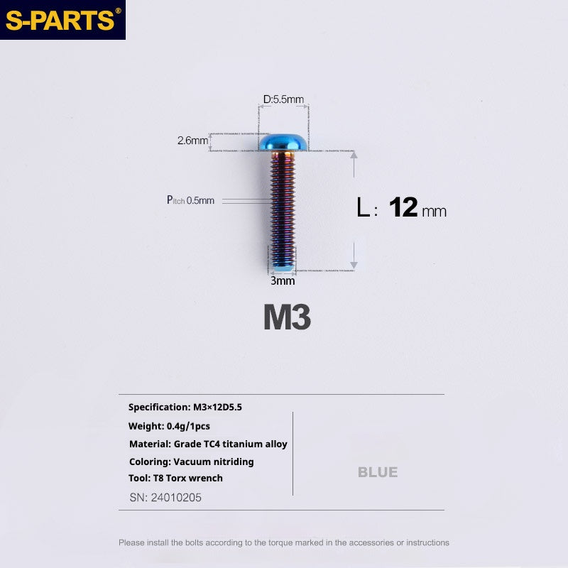 S-PARTS  mountain road bike  Titanium alloy screw M3*6/8/10/12/15 mm umbrella head screw