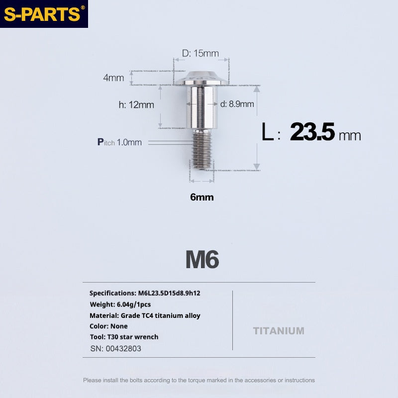 SPARTS A3 Umbrella Head Step Series M6 Titanium Color Titanium Screws Motorcycle Auto