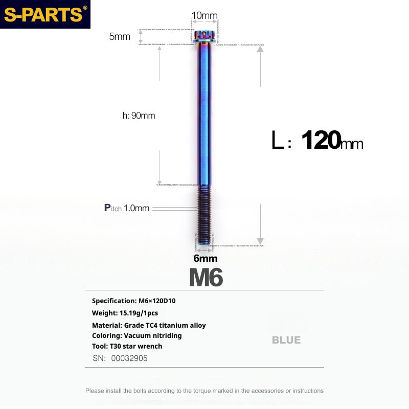 Tornillos de titanio azul SPARTS A3 Series M6 L08-120 mm para motocicletas y automóviles 