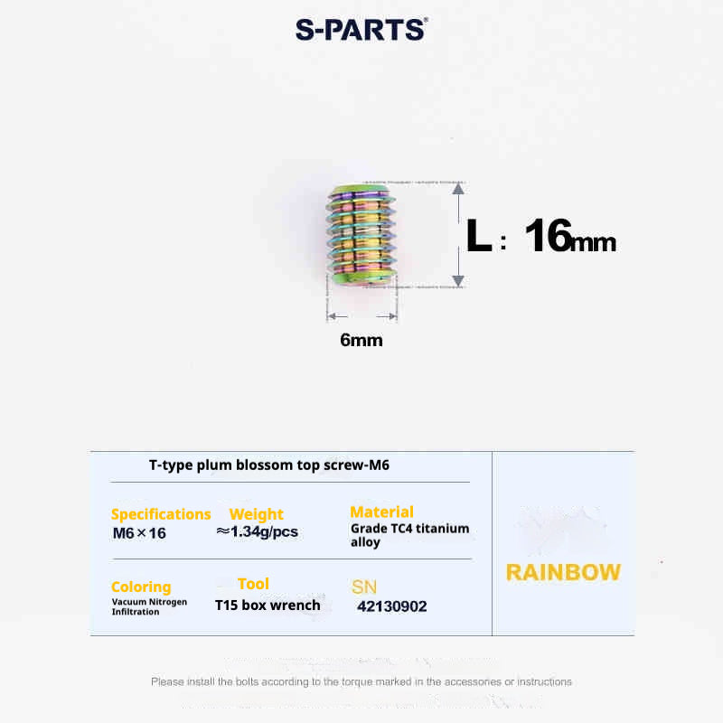 SPARTS T-Shape Plummer Tool T15 Flat-Bottom Top Wire M6 L08-10-12-16 Titanium Screws