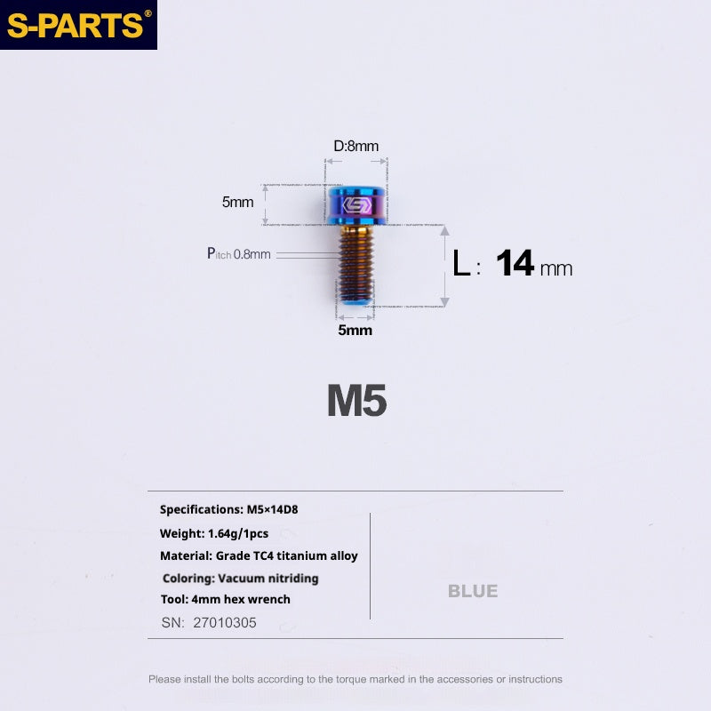 S-PARTS M5x10-35mm Titanium Alloy Screw Cylindrical Head Ultra Light