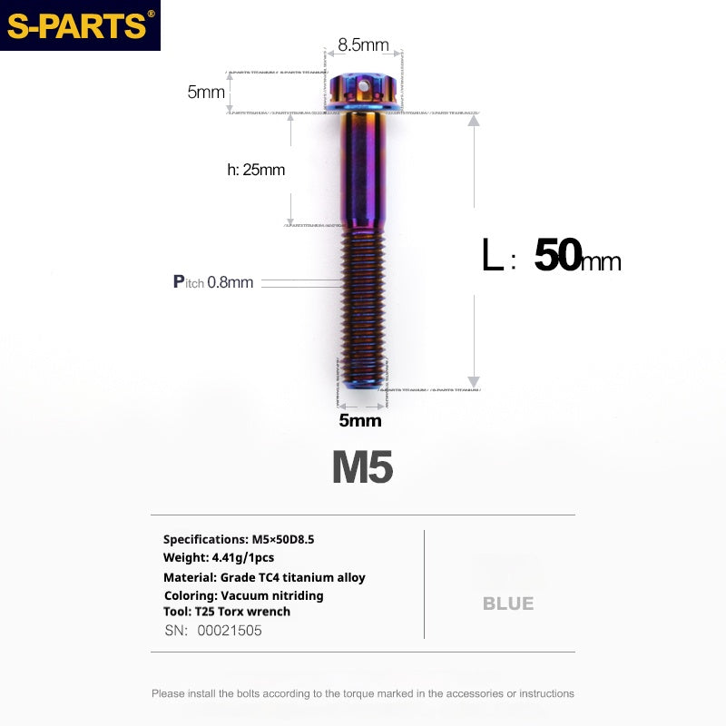 SPARTS Blue A3 Series M5 L06-95mm Titanium Screws Motorcycle Auto