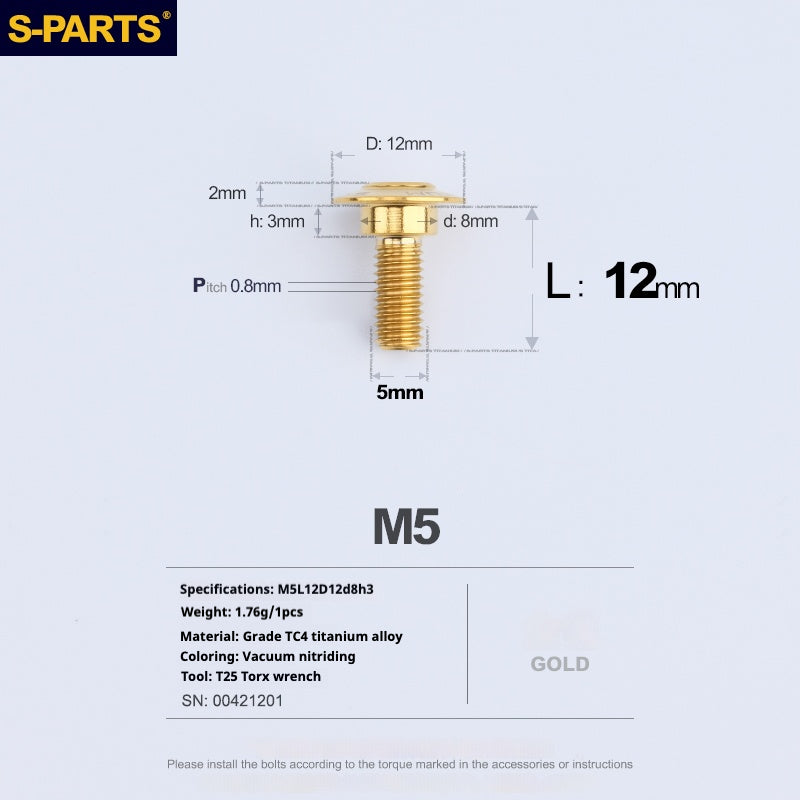 Tornillos de titanio dorados M5 para cabezal de paraguas SPARTS A3 Serie M5 para motocicletas y automóviles