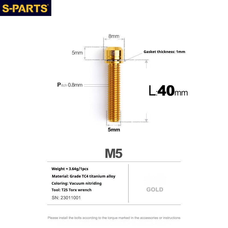 SPARTS A2 Series M5 L10-40mm Titanium Screws