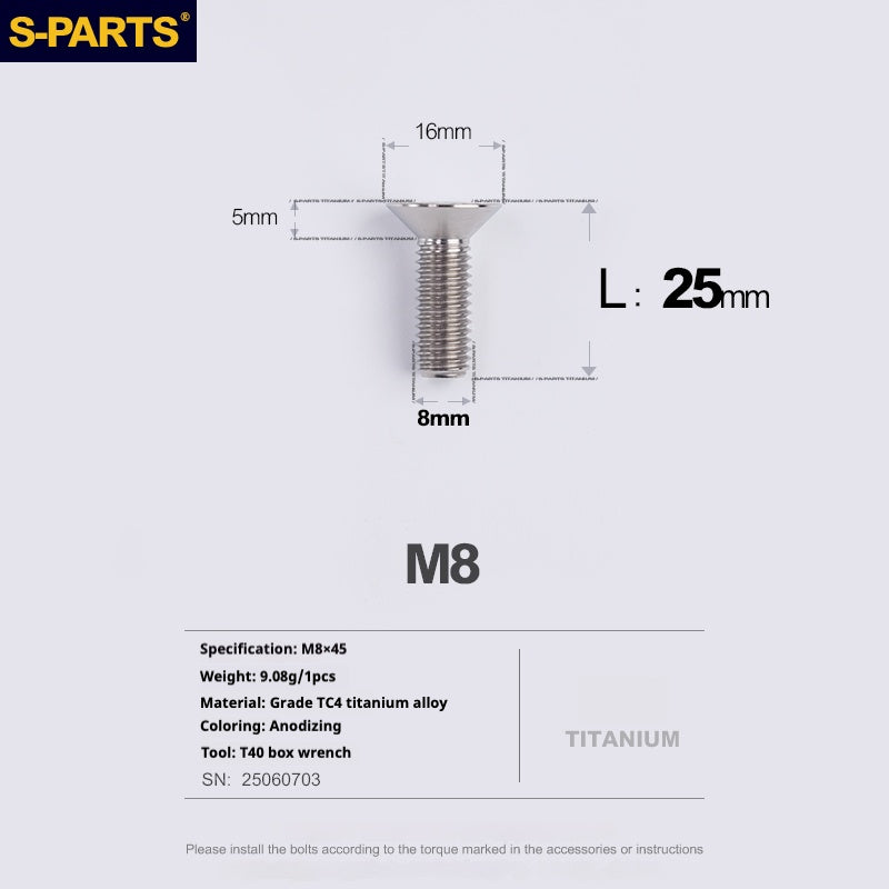 SPARTS Countersunk head series M8 L16-50mm Titanium screws