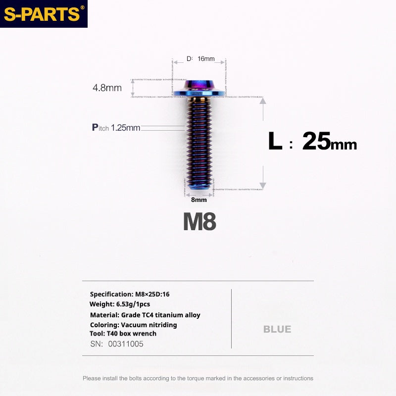 SPARTS A3 Umbrella Head Series M8 L15-50mm D16 Titanium Screws Motorcycle Automotive