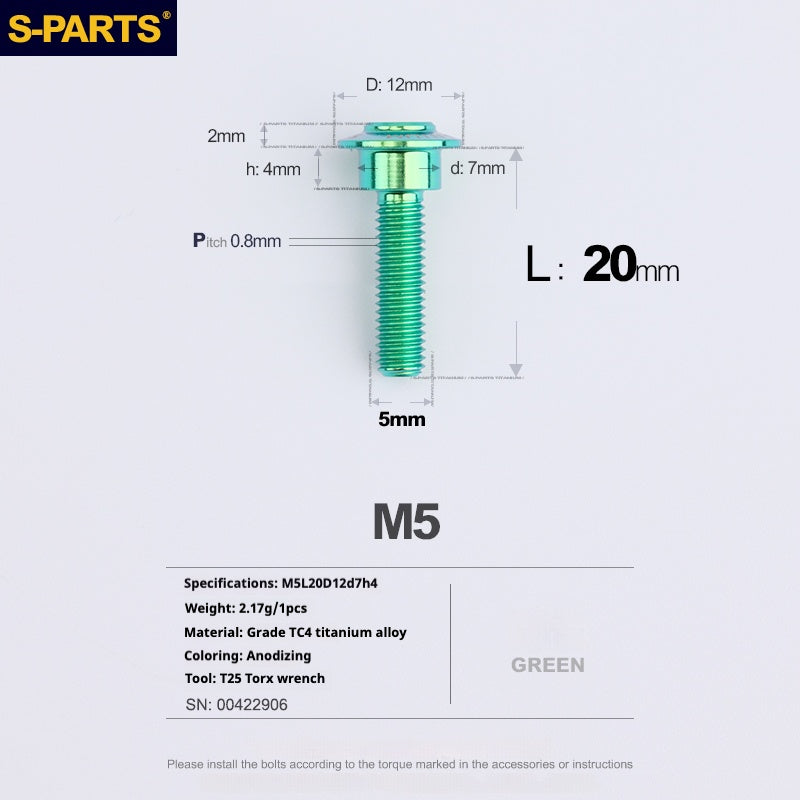 SPARTS A3 Umbrella Head Step Series M5 Green Titanium Screws Motorcycle Auto