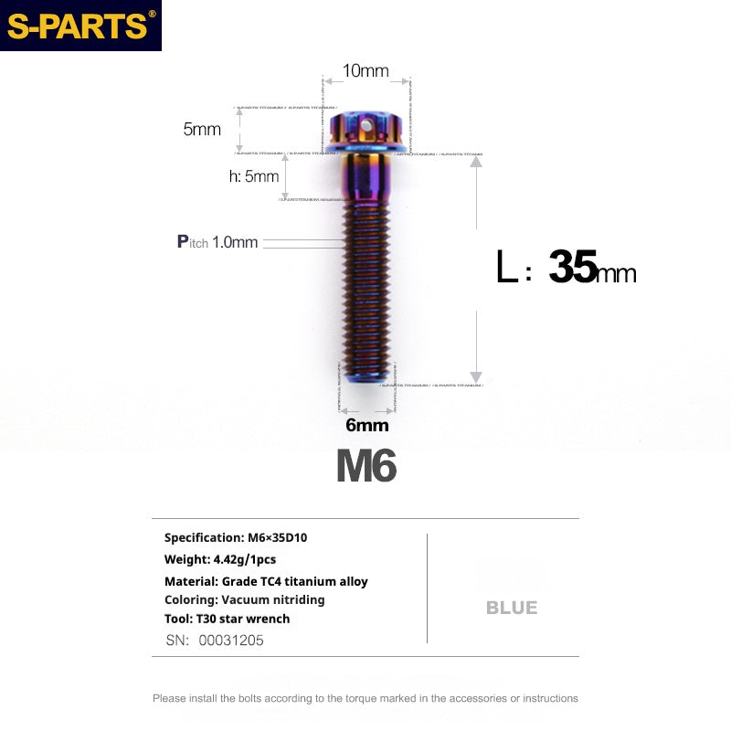 SPARTS A3 Series M6 L08-120mm Blue Titanium Screws Motorcycle Auto