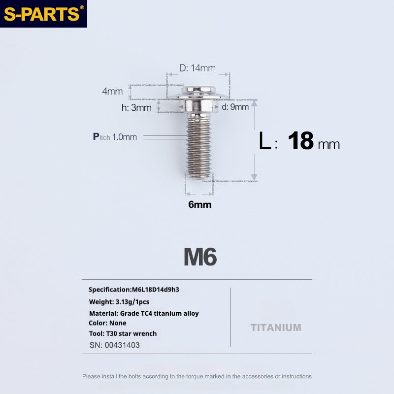 SPARTS A3 Umbrella Head Step Series M6 Titanium Color Titanium Screws Motorcycle Auto