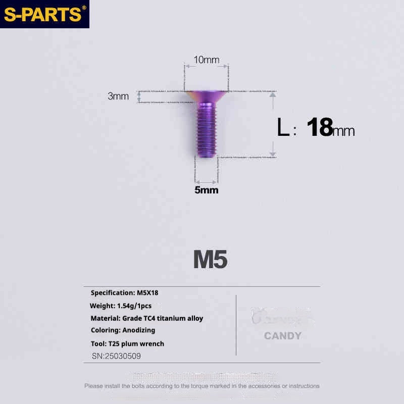 SPARTS Countersunk Head Series M5 L06-55mm Titanium Screws