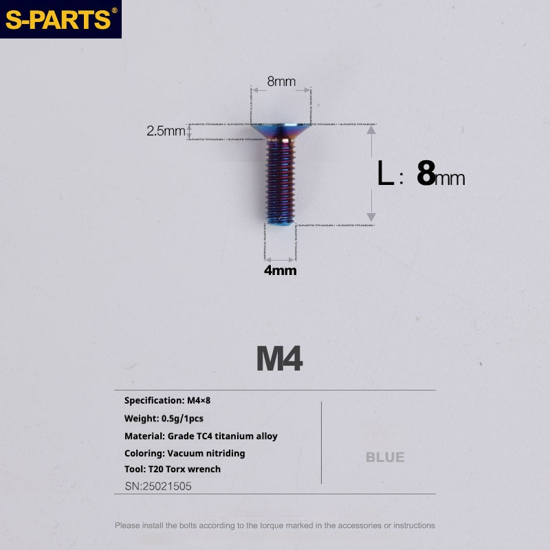 SPARTS Countersunk Head Series M4 L08-45mm Titanium Screws