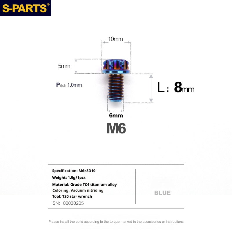 Tornillos de titanio azul SPARTS A3 Series M6 L08-120 mm para motocicletas y automóviles 