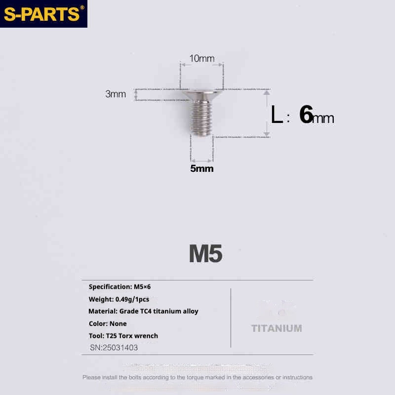 Tornillos de titanio de cabeza avellanada serie M5 L06-55 mm de SPARTS