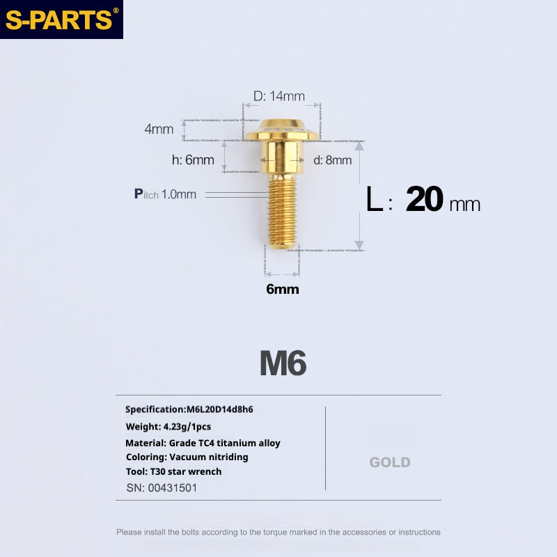 SPARTS A3 Umbrella Head Step Series M6 Golden Titanium Screws Motorcycle Auto