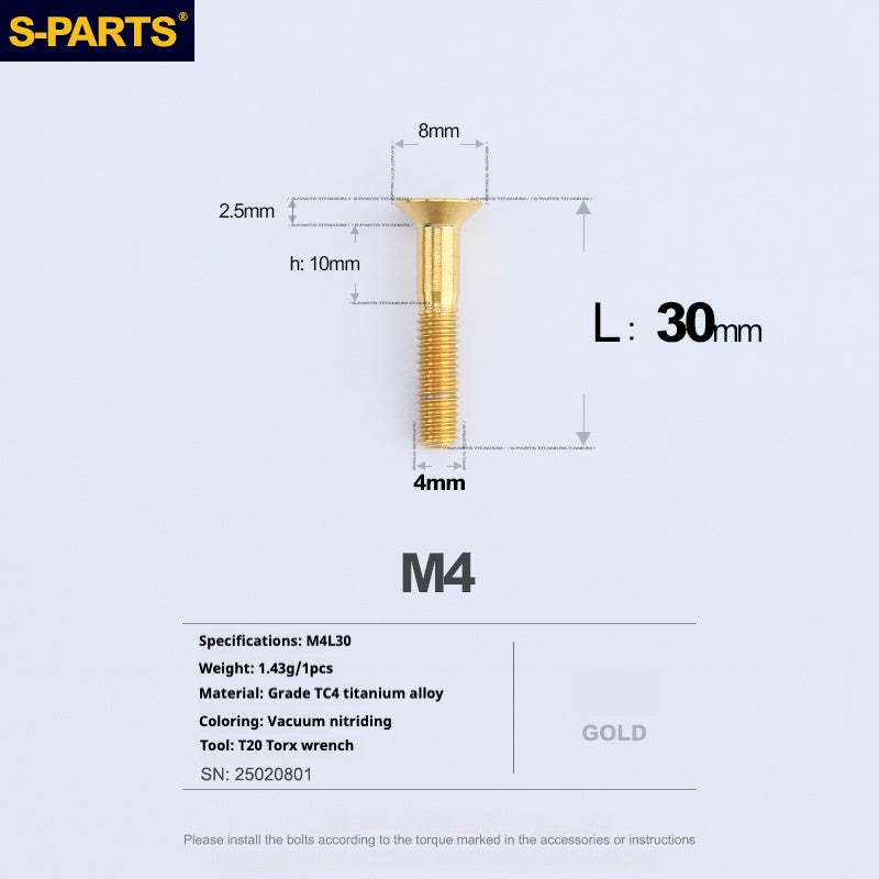 SPARTS Countersunk Head Series M4 L08-45mm Titanium Screws