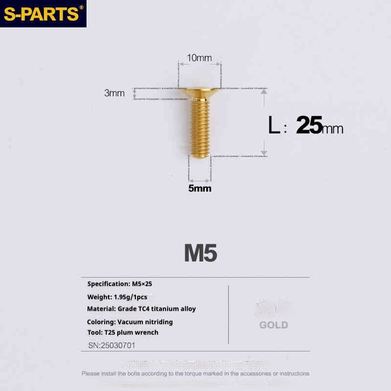 Tornillos de titanio de cabeza avellanada serie M5 L06-55 mm de SPARTS