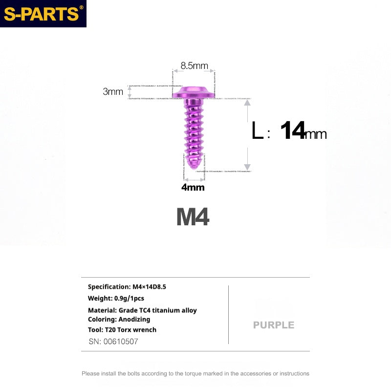 SPARTS A3 Umbrella Head Self-Tapping Wire Series M4 L12-30mm D8.5 Titanium Screws