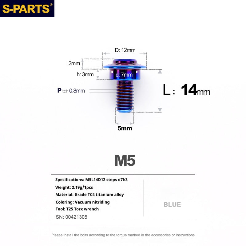 SPARTS A3 Umbrella Head Step Series M5 Blue Titanium Screws Motorcycle Auto