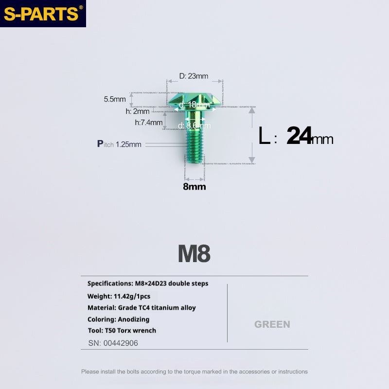 SPARTS A3 Umbrella Head Step Series M8 Green Titanium Screws Motorcycle Auto