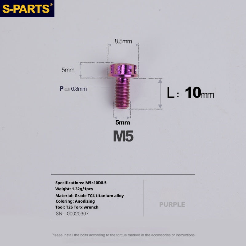 SPARTS Purple A3 Series M5 L06-110mm Titanium Screws Motorcycle Auto