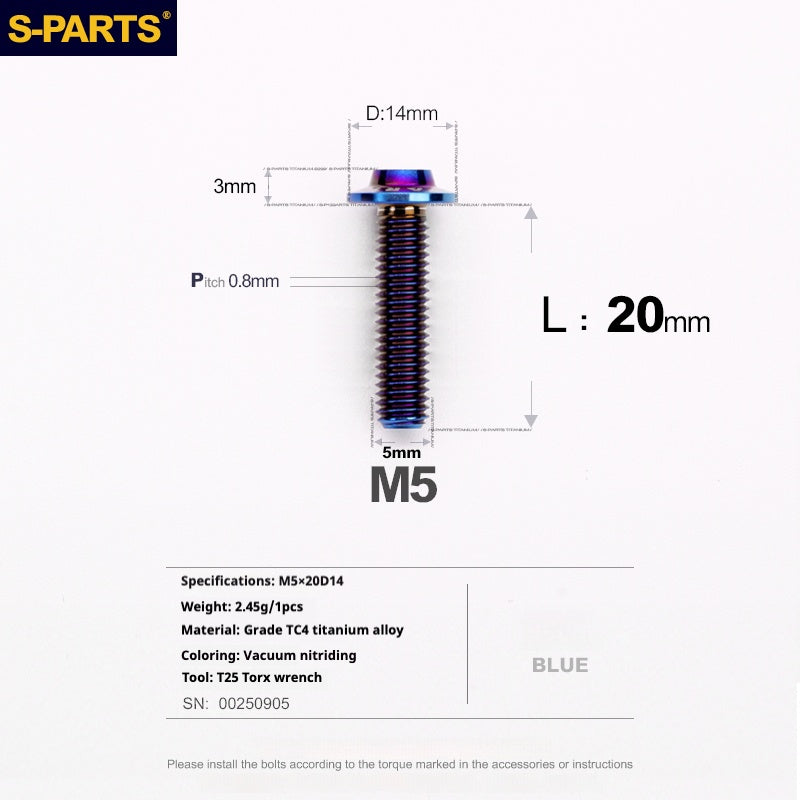 SPARTS A3 Umbrella Head Series M5 L12-20mm D14 Titanium Screws Motorcycle Car