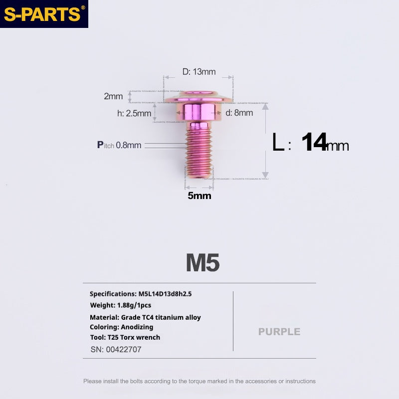 SPARTS A3 Umbrella Head Step Series M5 Purple Titanium Screws Motorcycle Auto