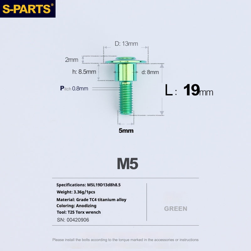 SPARTS A3 Umbrella Head Step Series M5 Green Titanium Screws Motorcycle Auto