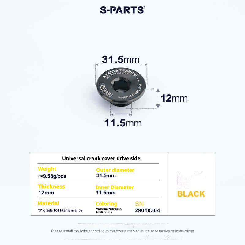 Viti in titanio S-PARTS adatte alle coperture della pedivella in titanio SRM PM9 per lato trasmissione e lato opposto trasmissione.