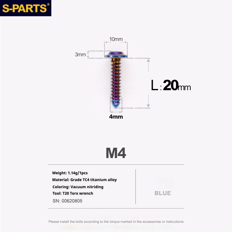 SPARTS A3 Umbrella Head Self-Tapping Wire Series M4 L12-20mm D10 Titanium Screws Motorcycle Auto