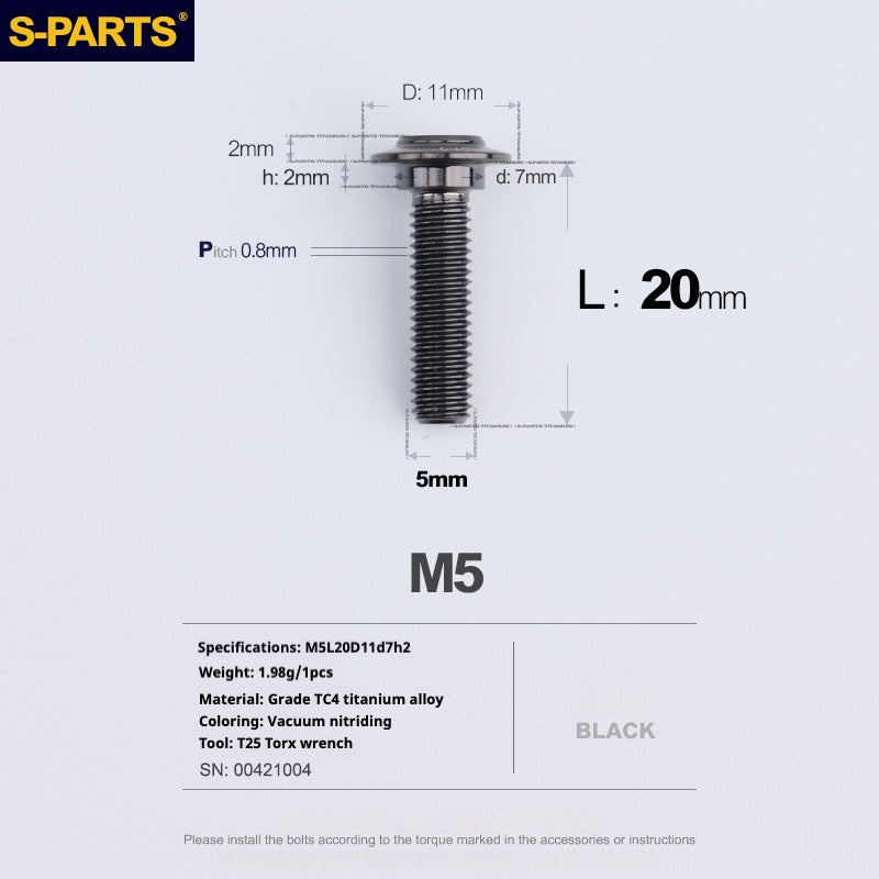 SPARTS A3 Umbrella Head Step Series M5 Black Titanium Screws Motorcycle Auto