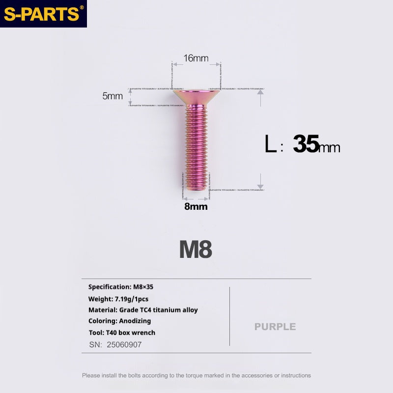 SPARTS Countersunk head series M8 L16-50mm Titanium screws