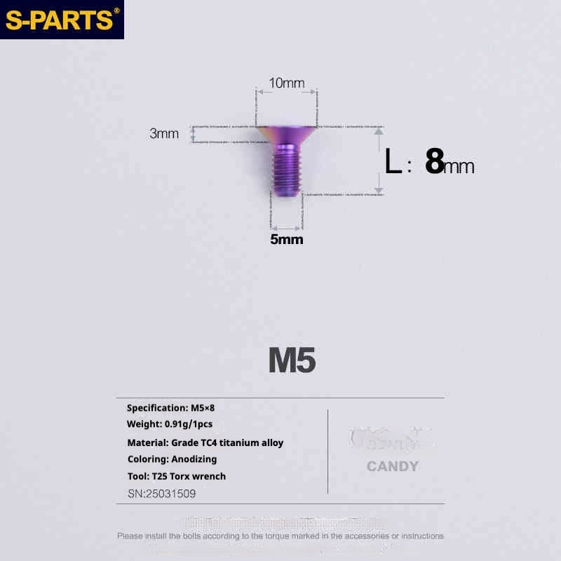 Tornillos de titanio de cabeza avellanada serie M5 L06-55 mm de SPARTS