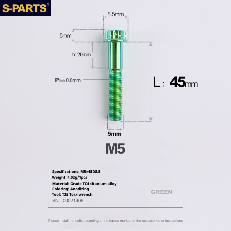 SPARTS Green A3 Series M5 L06-110mm Titanium Screws Motorcycle Auto