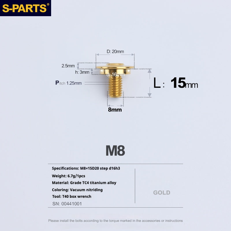 SPARTS A3 Umbrella Head Step Series M8 Golden Titanium Screws Motorcycle Auto