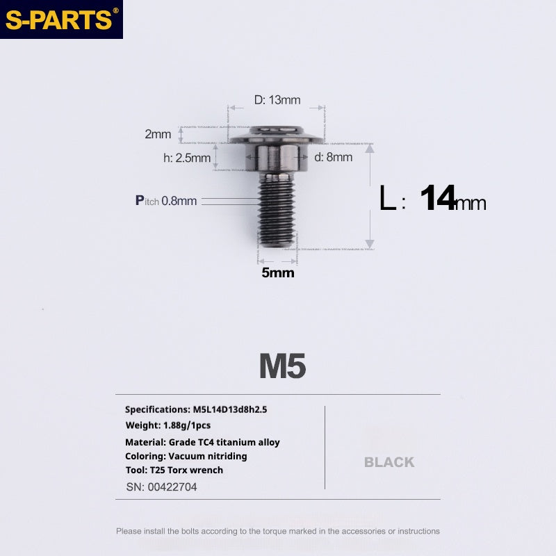 SPARTS A3 Umbrella Head Step Series M5 Black Titanium Screws Motorcycle Auto