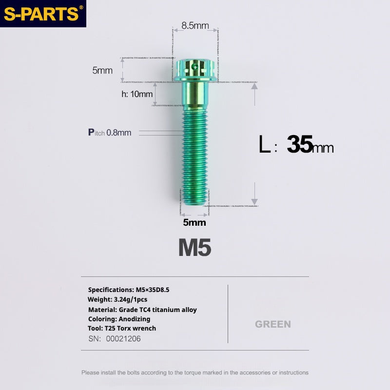 SPARTS Green A3 Series M5 L06-110mm Titanium Screws Motorcycle Auto