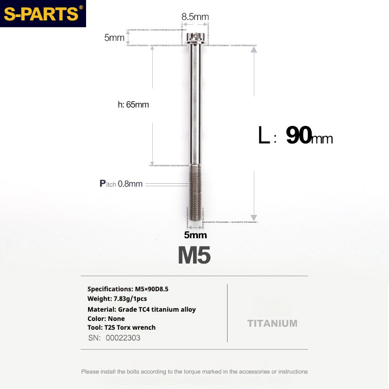 SPARTS Titanium Color A3 Series M5 L06-95mm Titanium Screws Motorcycle Auto