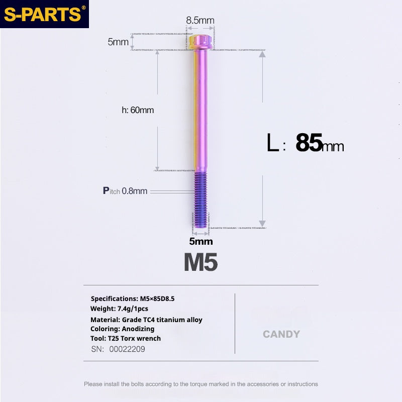 SPARTS Candy Color A3 Series M5 L06-95mm Titanium Screws Motorcycle Auto