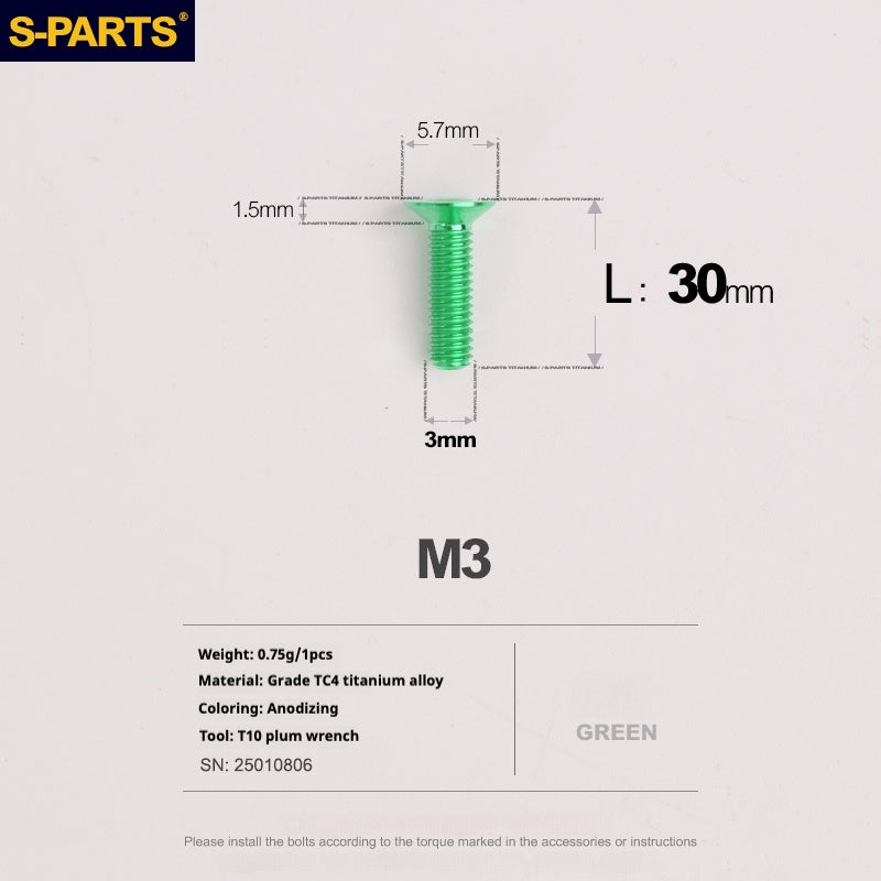 SPARTS Countersunk Series M3 L06-30mm Titanium Alloy Screws