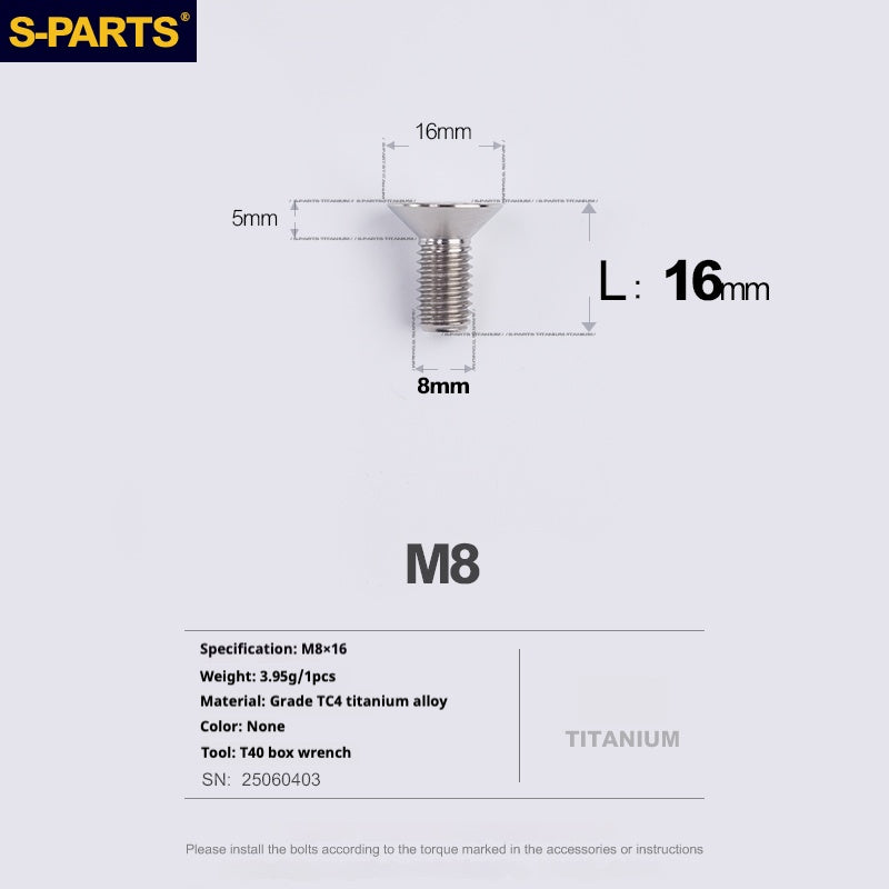 SPARTS Countersunk head series M8 L16-50mm Titanium screws