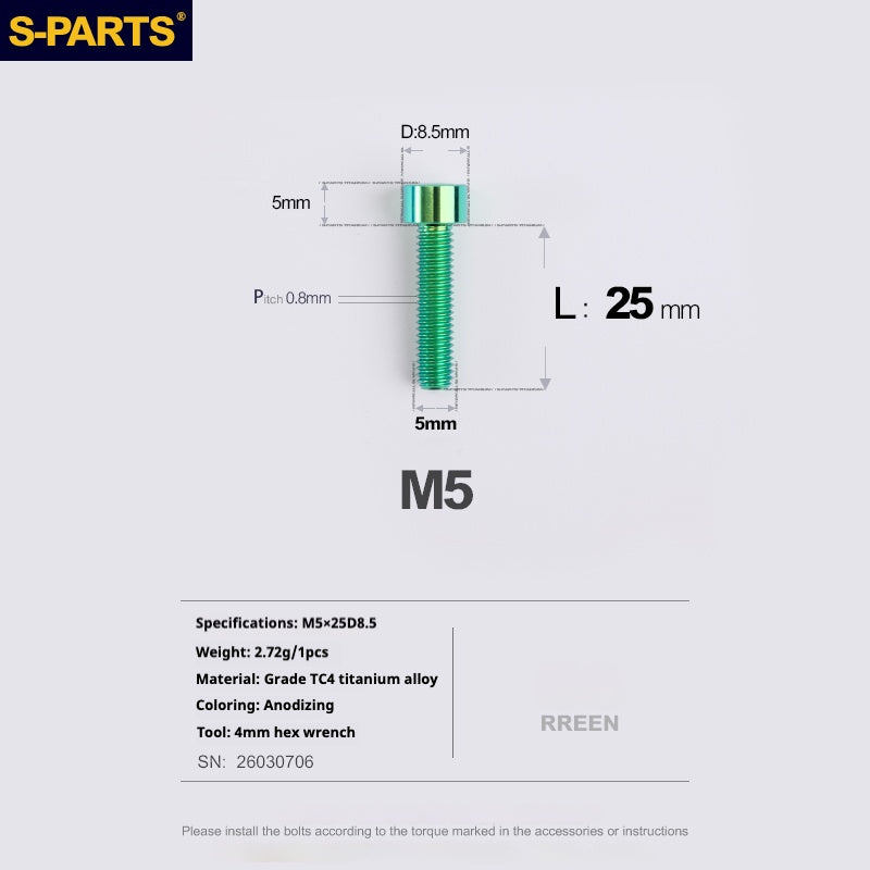 SPARTS Column Head Series M5 L10-80mm Titanium Screws