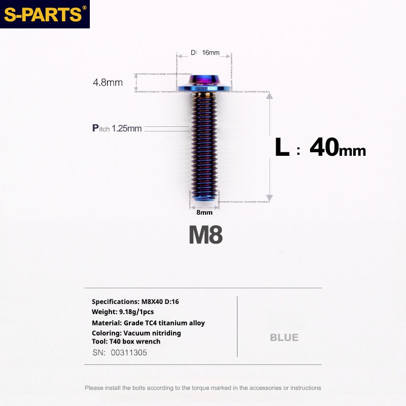 SPARTS A3 Umbrella Head Series M8 L15-50mm D16 Titanium Screws Motorcycle Automotive