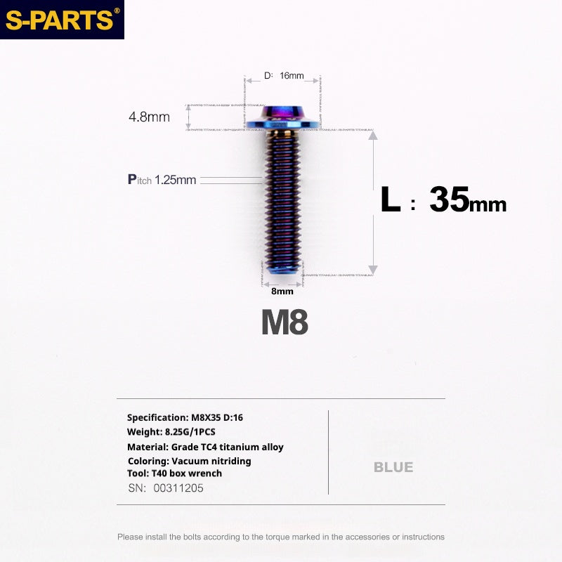 SPARTS A3 Umbrella Head Series M8 L15-50mm D16 Titanium Screws Motorcycle Automotive