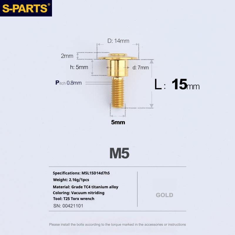 Tornillos de titanio dorados M5 para cabezal de paraguas SPARTS A3 Serie M5 para motocicletas y automóviles