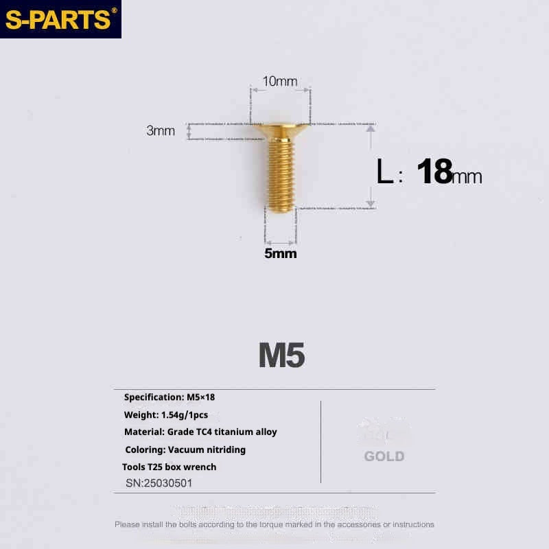 Tornillos de titanio de cabeza avellanada serie M5 L06-55 mm de SPARTS