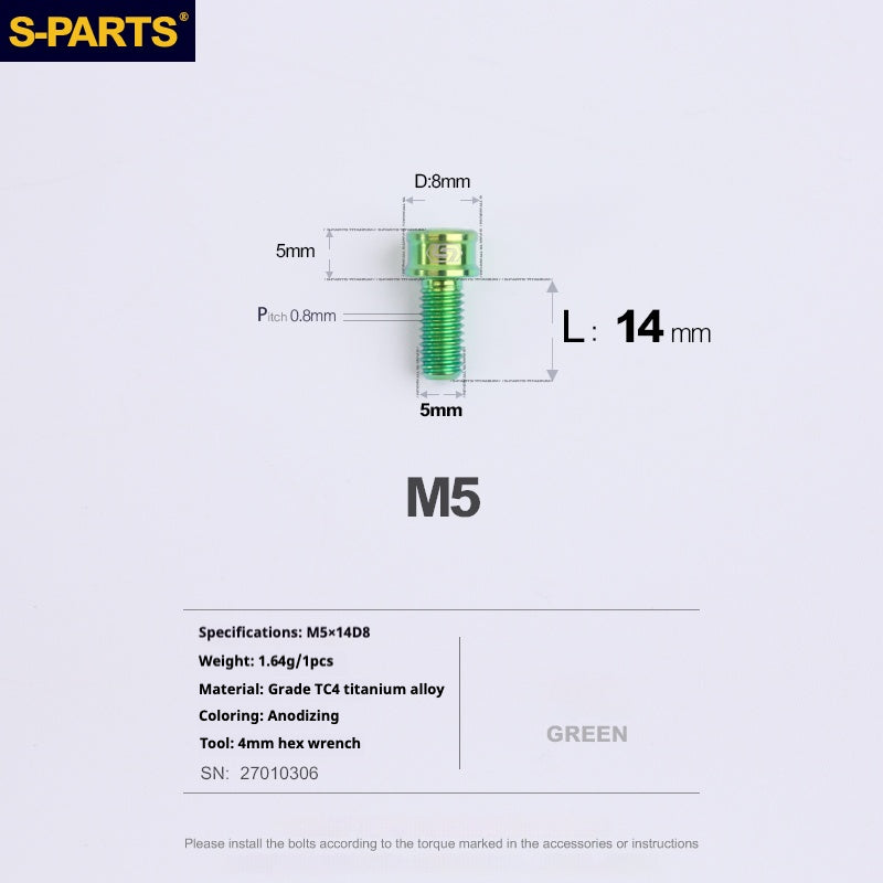 S-PARTS M5x10-35mm Titanium Alloy Screw Cylindrical Head Ultra Light